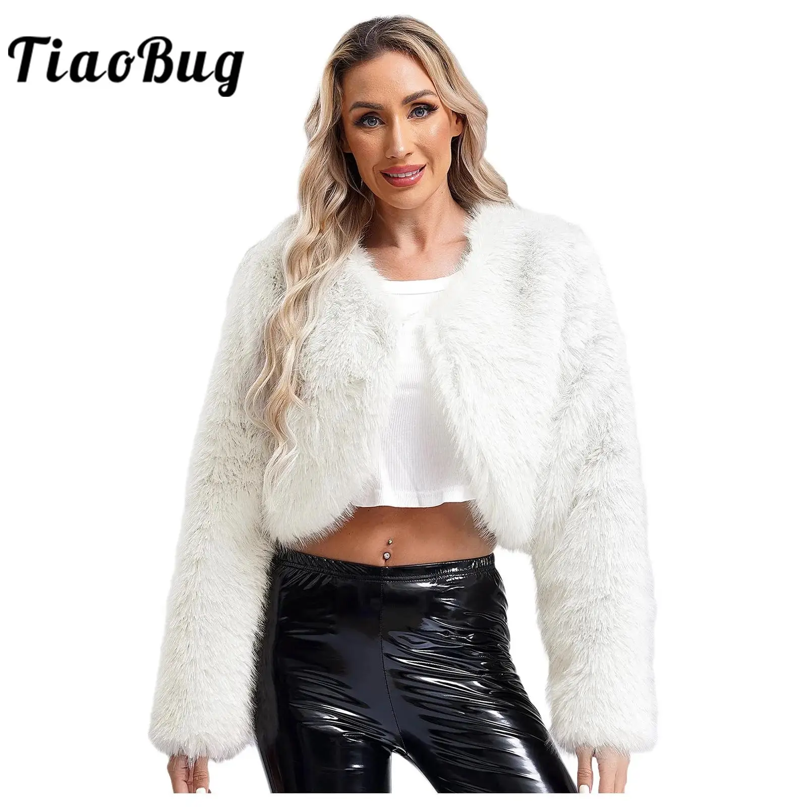 Womens Fashion Faux Fur Wraps Boleros Cropped Outerwear Long Sleeve Open Front Fully Lining Short Cardigan Jackets Warm Coat