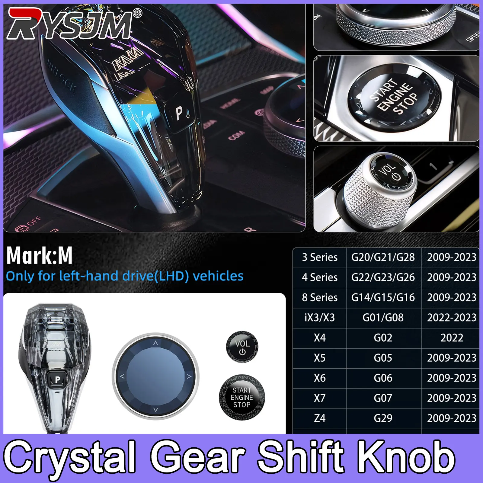 Crystal Shift Knob 4-Piece Set For BMW X3/X5/X6 3/4/7 Series G20 G21 G28 G12 X6 G06 X7 G07 Ix3 G08 Crystal Shift Lever Knob Set