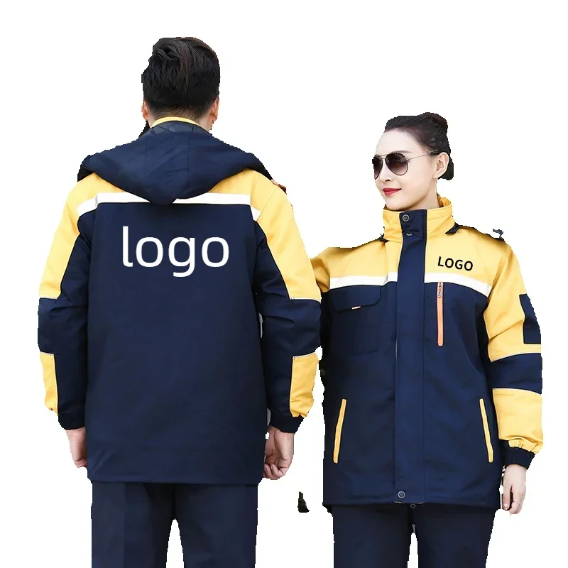 Workwear oficina de listra reflexiva masculina, casaco com logotipo de impressão personalizada, espessamento, ao ar livre, reparo de carro, fábrica Jack Top, inverno