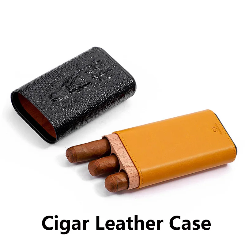 

HANNICOOK Cedar Wood Cigar Leather Case Carbon Fiber 3 Slots Portable Sealed Moisturizing Leather Case Pure Handmade Cigar Box