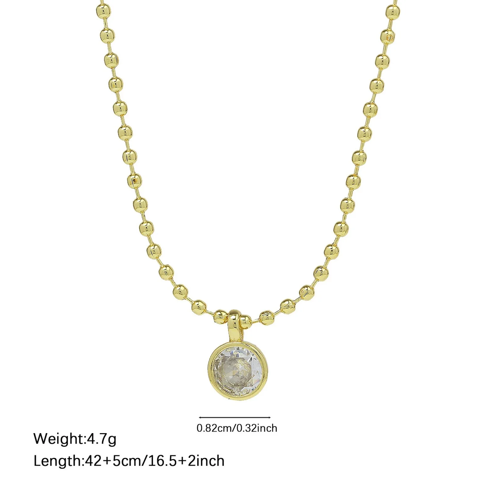 Großhandel Geometrischer Klarer Zirkonia-Anhänger Charm-Halskette 18K Vergoldete Messing-Kugelkette Stilvolles Geschenk für Frauen, 1 Stück – Detail 13