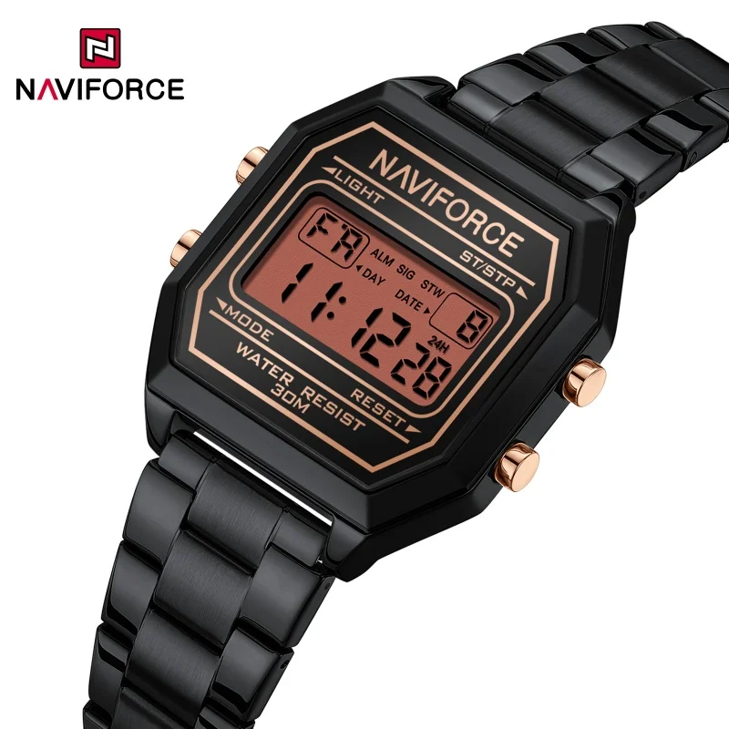 NAVIFORCE 5063S nuevo 2025 reloj Digital electrónico para mujer calendario resistente al agua correa de acero moda Casual relojes de mujer de lujo