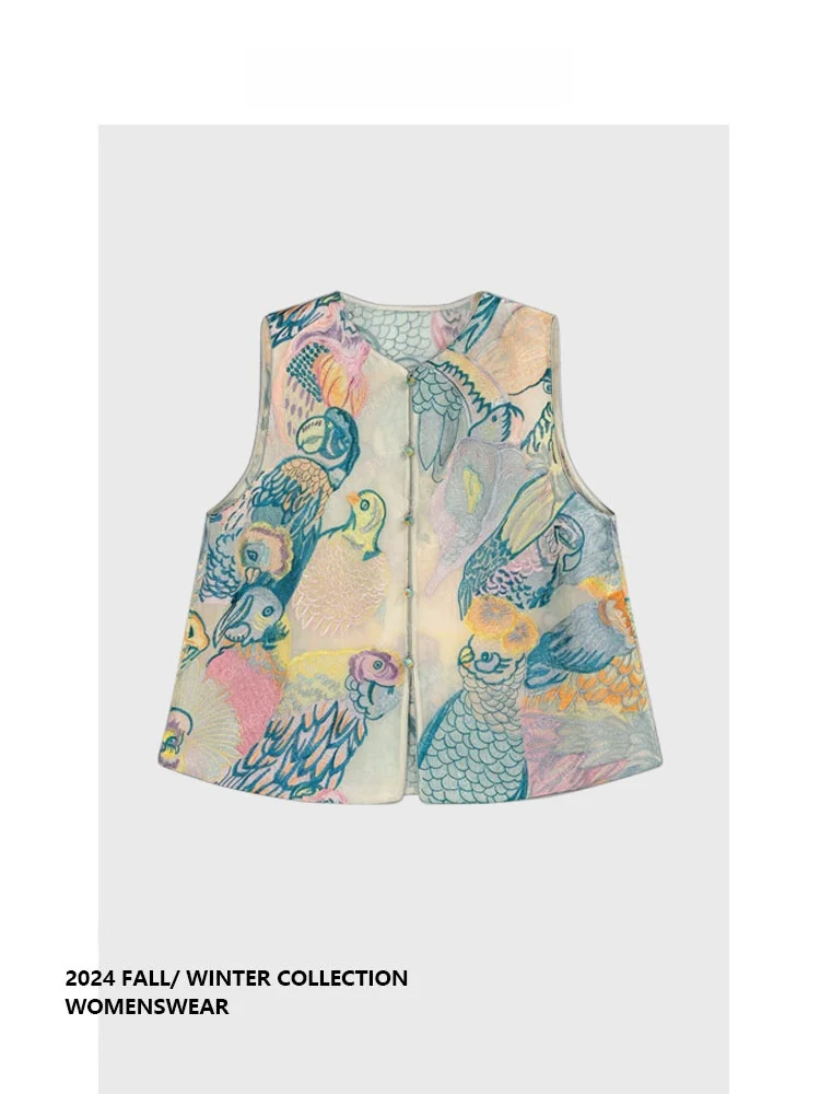 

Forever 21 New Chinese Style Lightweight Embroidered Vest Power Vest Spring Summer New Arrival Commute Style Pear Body Type