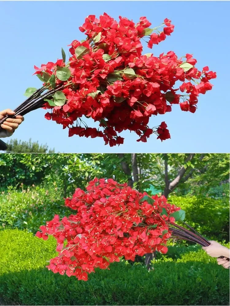 95cm Rayon-Bougainvillea-Zweige Rote Kunstblumen mit Drahtstiel Hochzeitsdekoration 100 Stück – Detail 4
