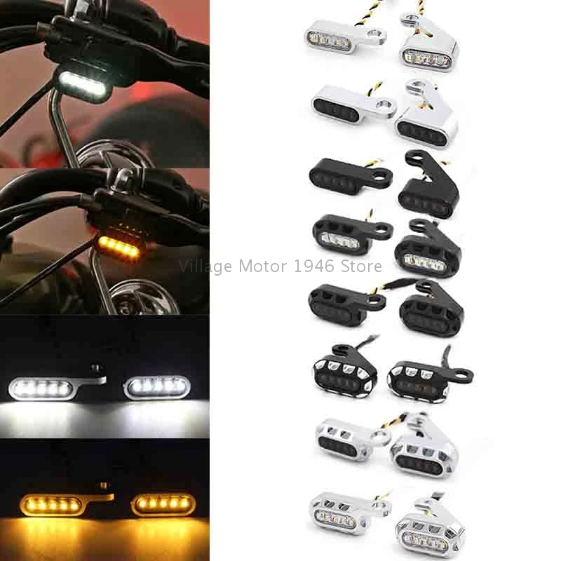 2PCS Mini Motorcycle Turn Signal Light 5LED 12V Amber Blinker Indicator Lamp Two Wire For Harley Davidson Sportster XL 2004-2022