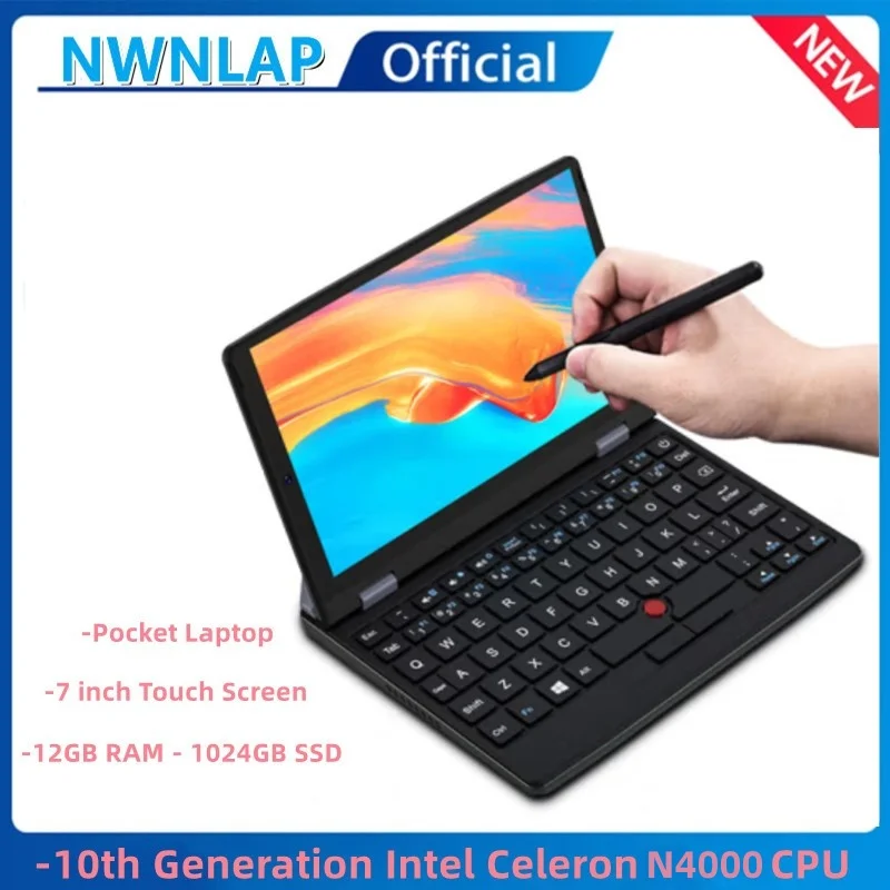 

7 Inch Mini Laptop 12G 1TB N4000 Notebook IPS Touch Screen Portable Netbook Win 10 Pro Mini PC Micro Computer Bluetooth 4.2