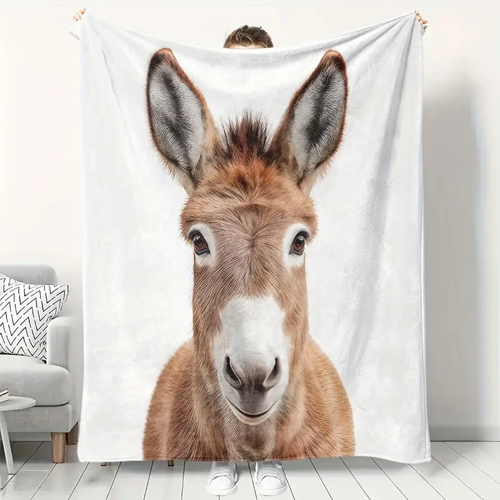 Adorable Donkey Portrait Throw Blanket Super Soft Plush Fuzzy Decor Living Room Couch Sofa Animal Print Gift for Pet Lovers Home