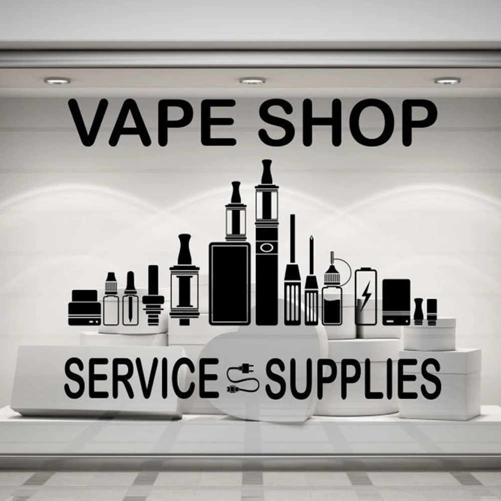 Vape Shop Electronic Cigarette Service & Supplies Window Wall Sticker Decal Vinyl Shop Decoration Waterproof