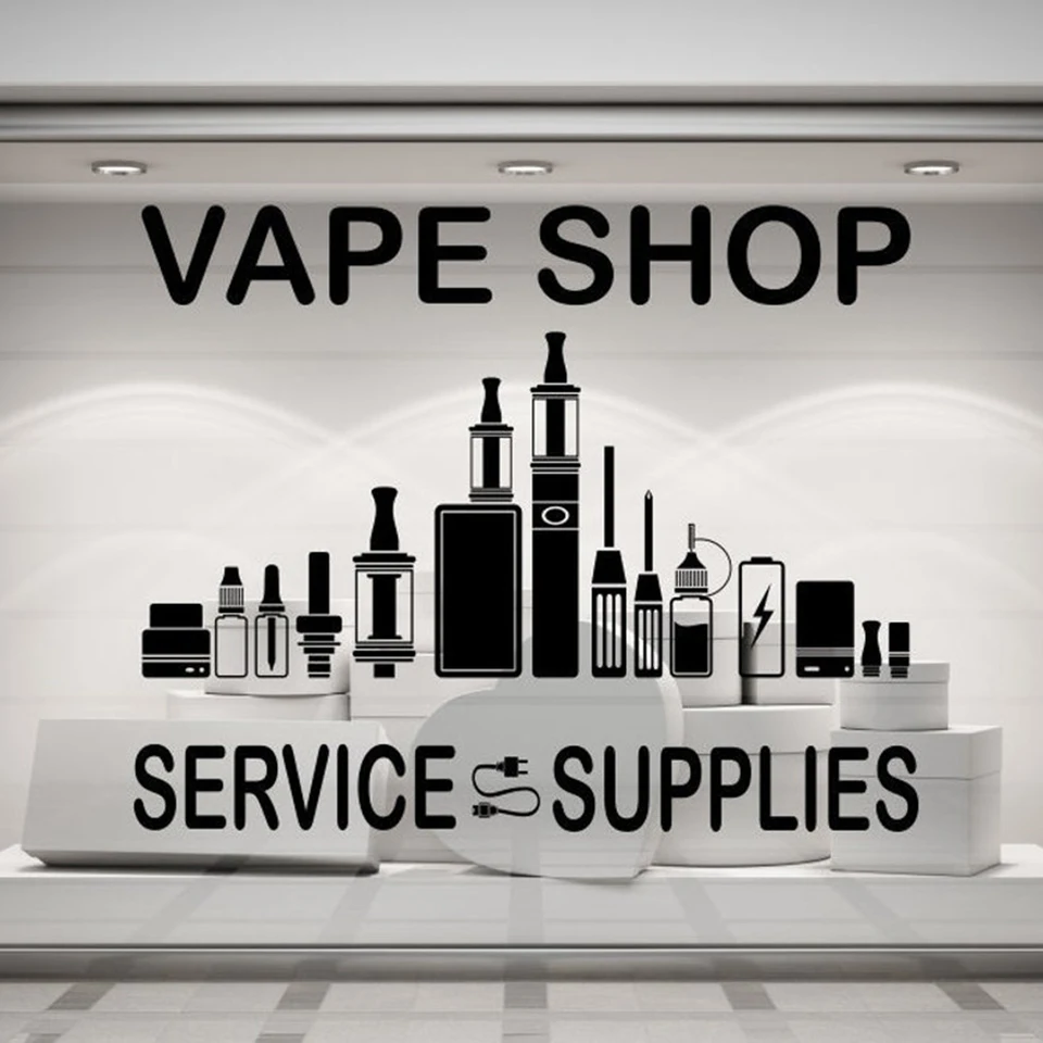 Vape Shop Electronic Cigarette Service & Supplies Window Wall Sticker Decal  Vinyl Shop Decoration Waterproof