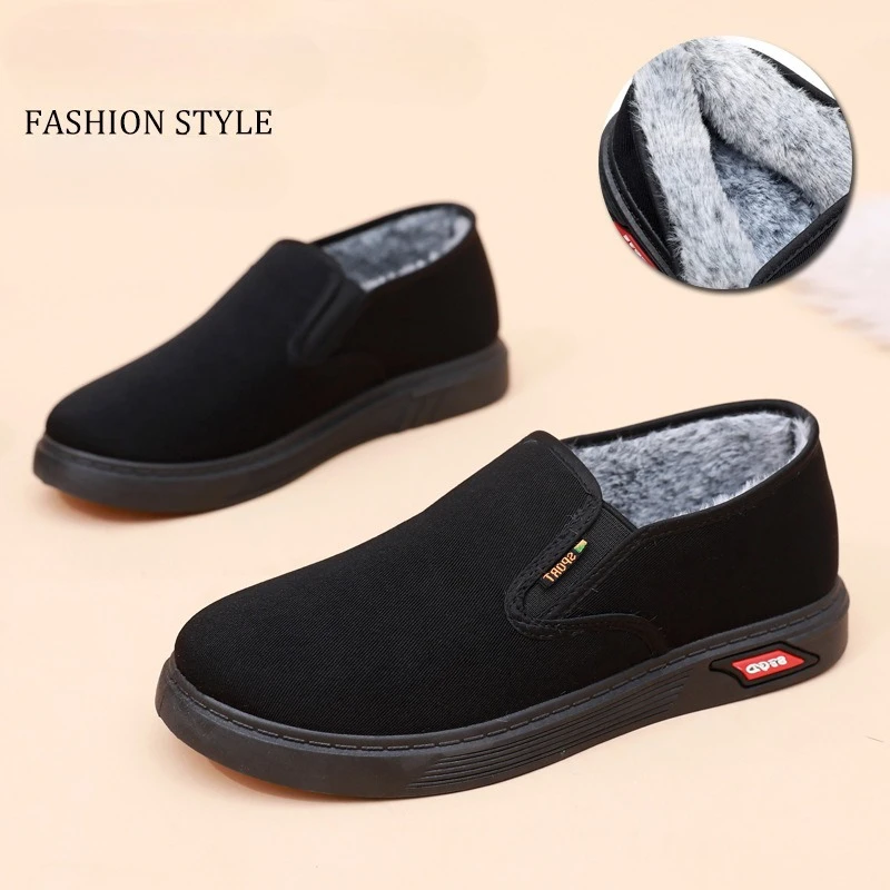 Winter Men Short Plush Warm Shoes Indoor Loafer Casual Suede New Suede Fur Black Cotton Platform Shoes Flats Platform Shoes