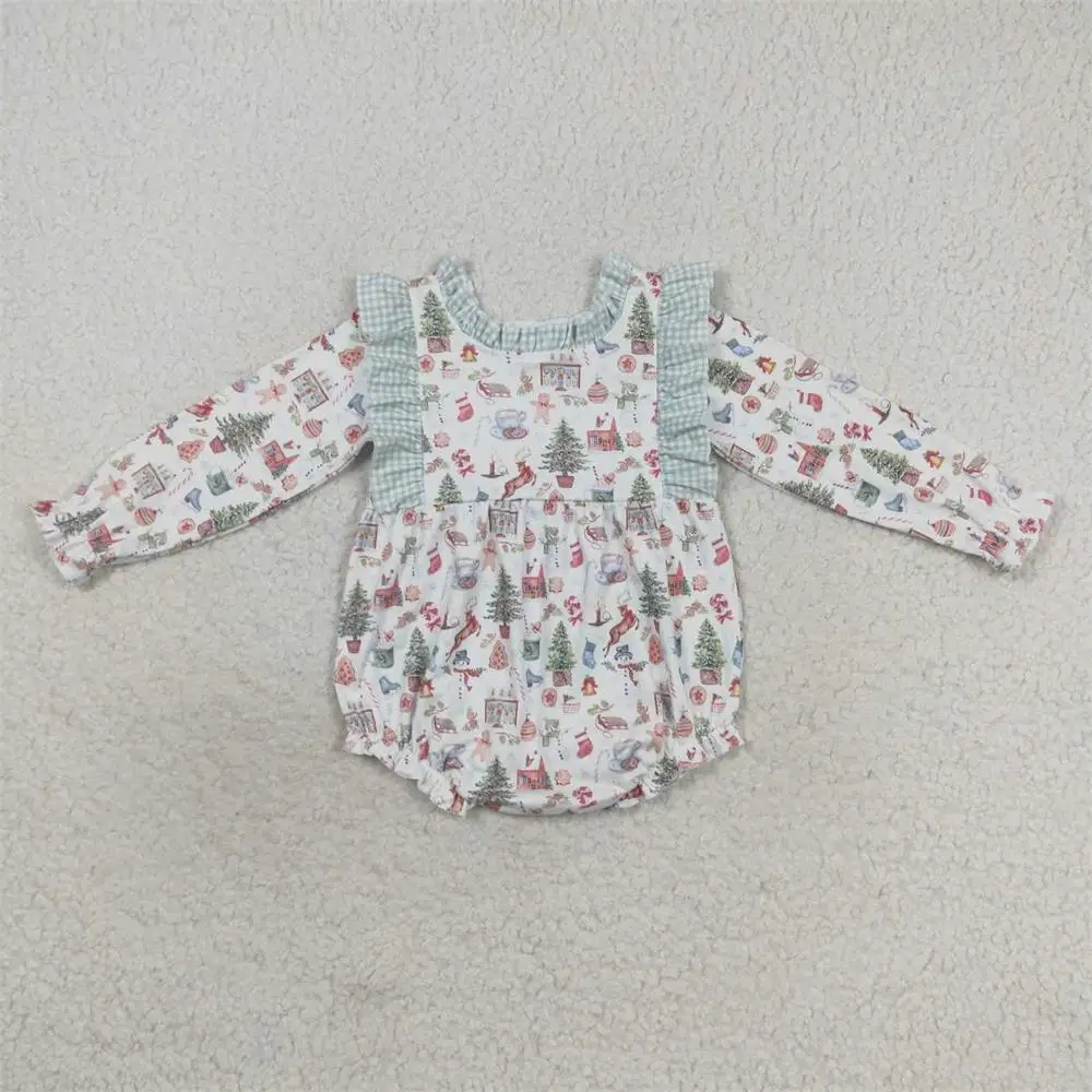 Wholesale Baby Girl Long Sleeves Christmas Gingerbread Candy Jumpsuit Kids Children Newborn Toddler Bubble Romper