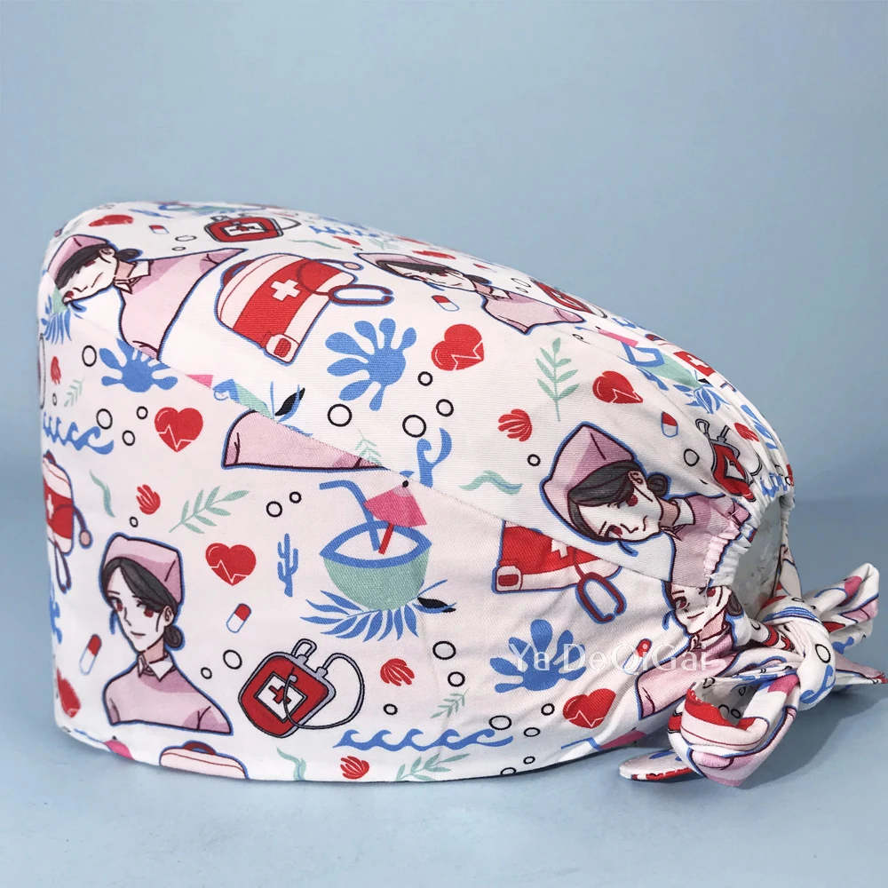 Bonnet de gIslande à imprimé dessin animé pour médecin, chapeau de soins infirmiers, casquette de travail pour médecin hospitalier, personnel de santé, clinique pour animaux de compagnie, beau