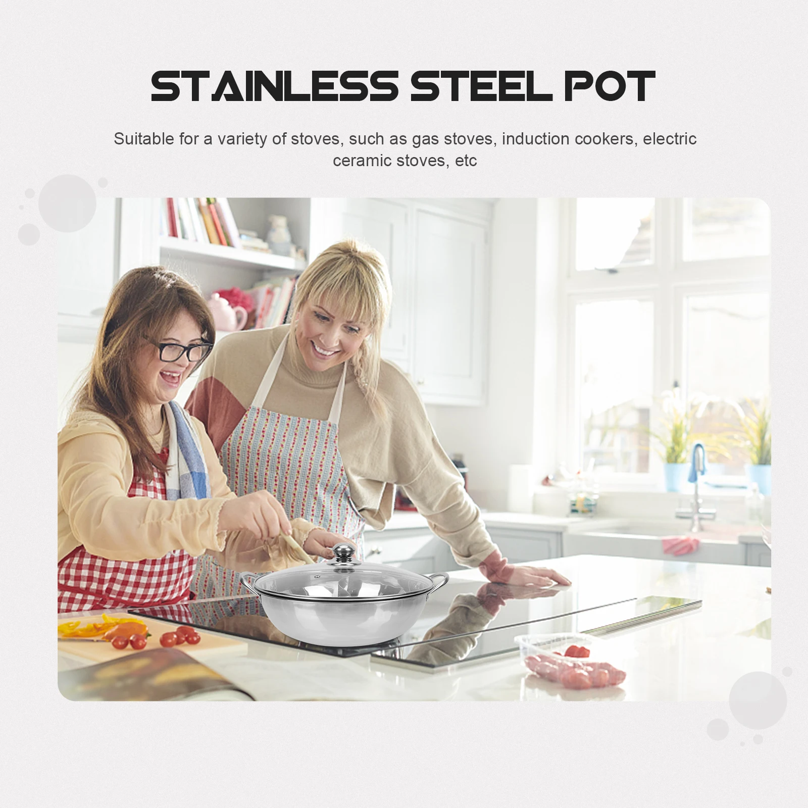 

1 Set Stainless Steel Double Flavor Hot Pot With Handles Household Kitchen Cookware Reusable Soup Pan For Gas Stove Electric