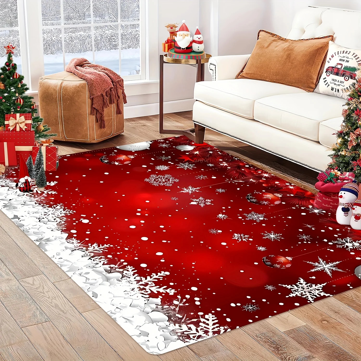 

Рождественский красный тематический коврик со снежинкой, для прихожей, игровой комнаты, гостиной, кабинета, спальни, идеальный аксессуар для декора комнаты
