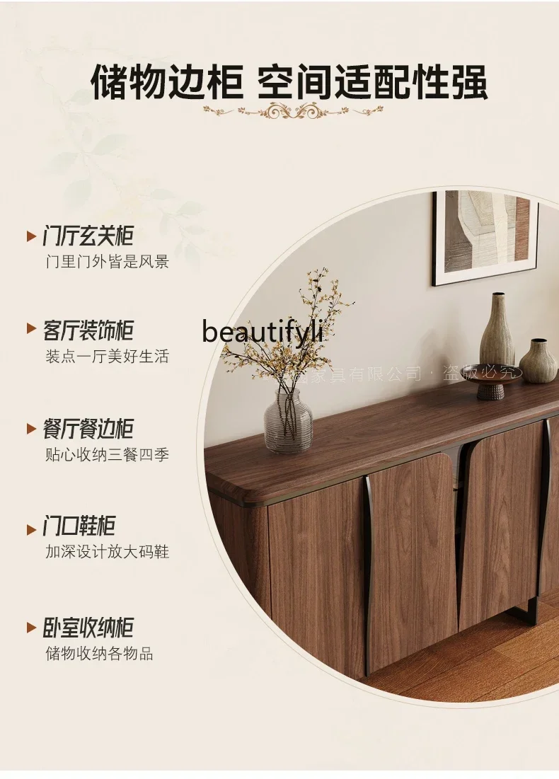 cc182Italian light luxury walnut side cabinet, antique storage cabinet, entrance foyer locker R