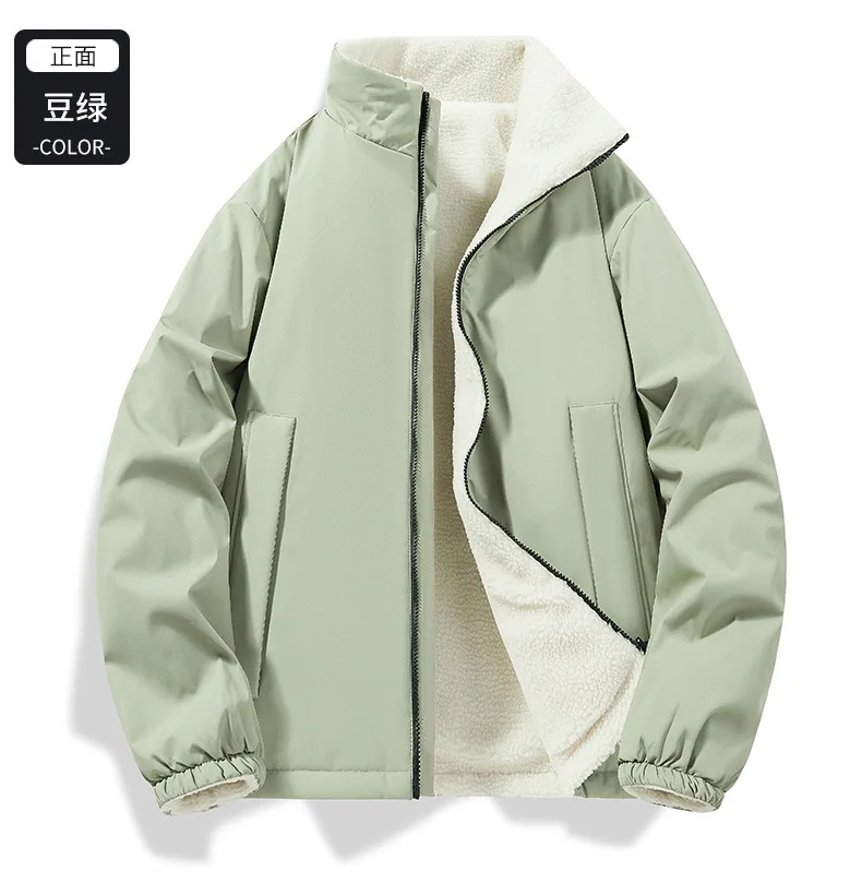 Winter new fashion solid color fleece-lined thickened warm windproof cotton jacket men's casual loose sports plus size coat