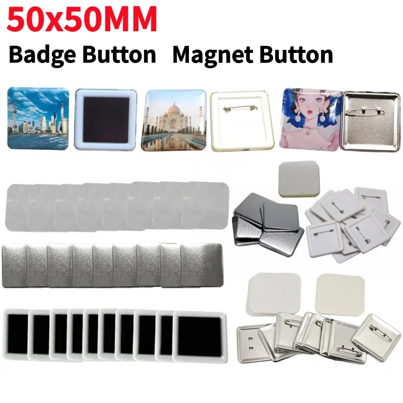 50/100Pcs Square Plastic Sheet Badge 50x50MM Square Fridge Magnet Badge Parts Set DIY Blank Materials Accessories