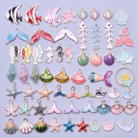 30Pcs/Lot Random Enamel Charms Sea Animal Mermaid Tail Shark Octopus Bedels Summer Conch Shell Pendant For Jewelry Accessories