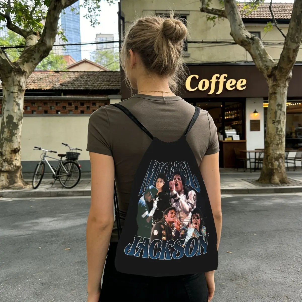 Michael Jackson Dancing Backpacks Portable Drawstring Bags Sundries Bag Book Bags for Man Woman Students