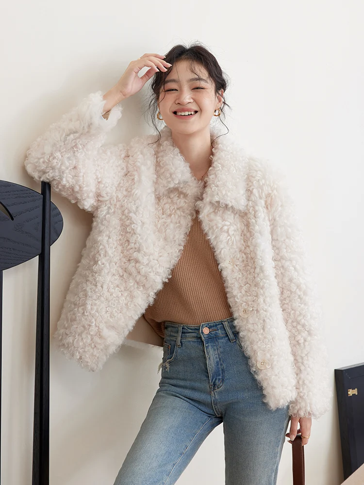 

High-end Luxury Toscana Lamb Fur Winter Furry Jackets for Women 2025 New Simple Classic Short Genuine Leather Real Fur Coat