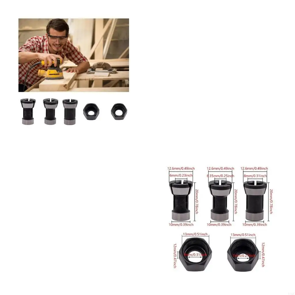 Pack of 5 Sturdy Carbon Steel Router Collet Set For Various Trimming Machines Y4QC