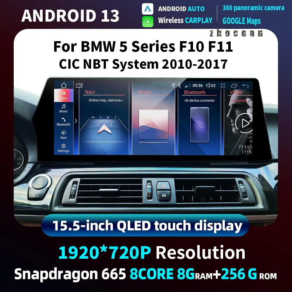 15.5 بوصة سنابدراجون أندرويد 13 راديو السيارة Carplay شاشة السيارات الوسائط المتعددة الملاحة لاعب لسيارات BMW 5series F10 F11 2011-2017