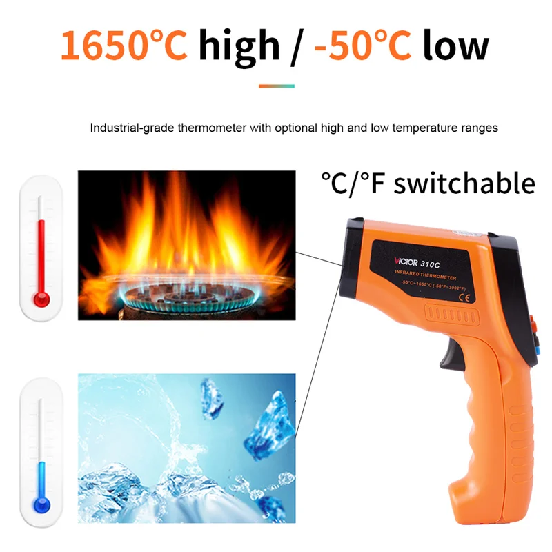 Ruoshui 306b Rts Ir Temperatuurpistool Niet-Contact -50 Tot 700 Graden Industriële Temperatuurtester