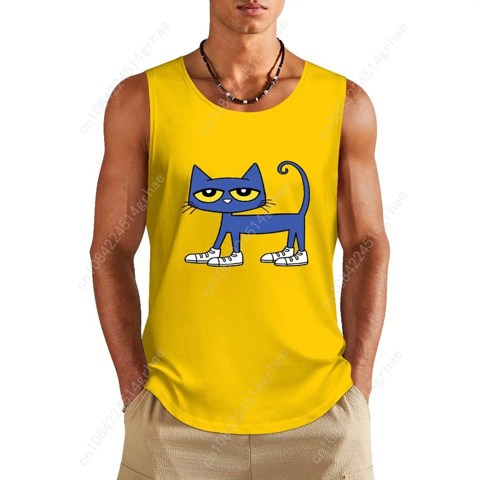 Pete the Cat I Love My White Shoes Custom Vest 100% Cotton Printed Sleeveless Tank Gyms Vest Sportswear Casual Tops Clothes