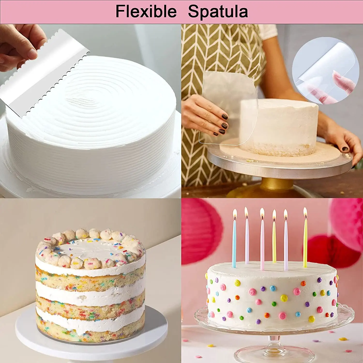 Raspador de crema de pastel de acrílico transparente, accesorios para hornear para tablero de pastel de cumpleaños, herramientas de decoración, suministros de juego de cocina