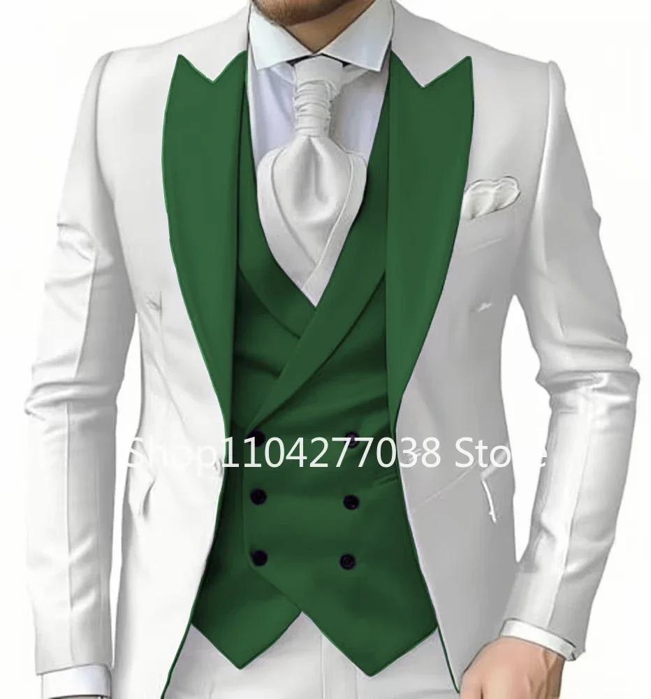 طقم بدلات سهرة أنيقة للرجال مكون من 3 قطع مع سترة وسروال ذروة طية صدر السترة جودة عالية رجل كامل Terno لشركة الزفاف #6