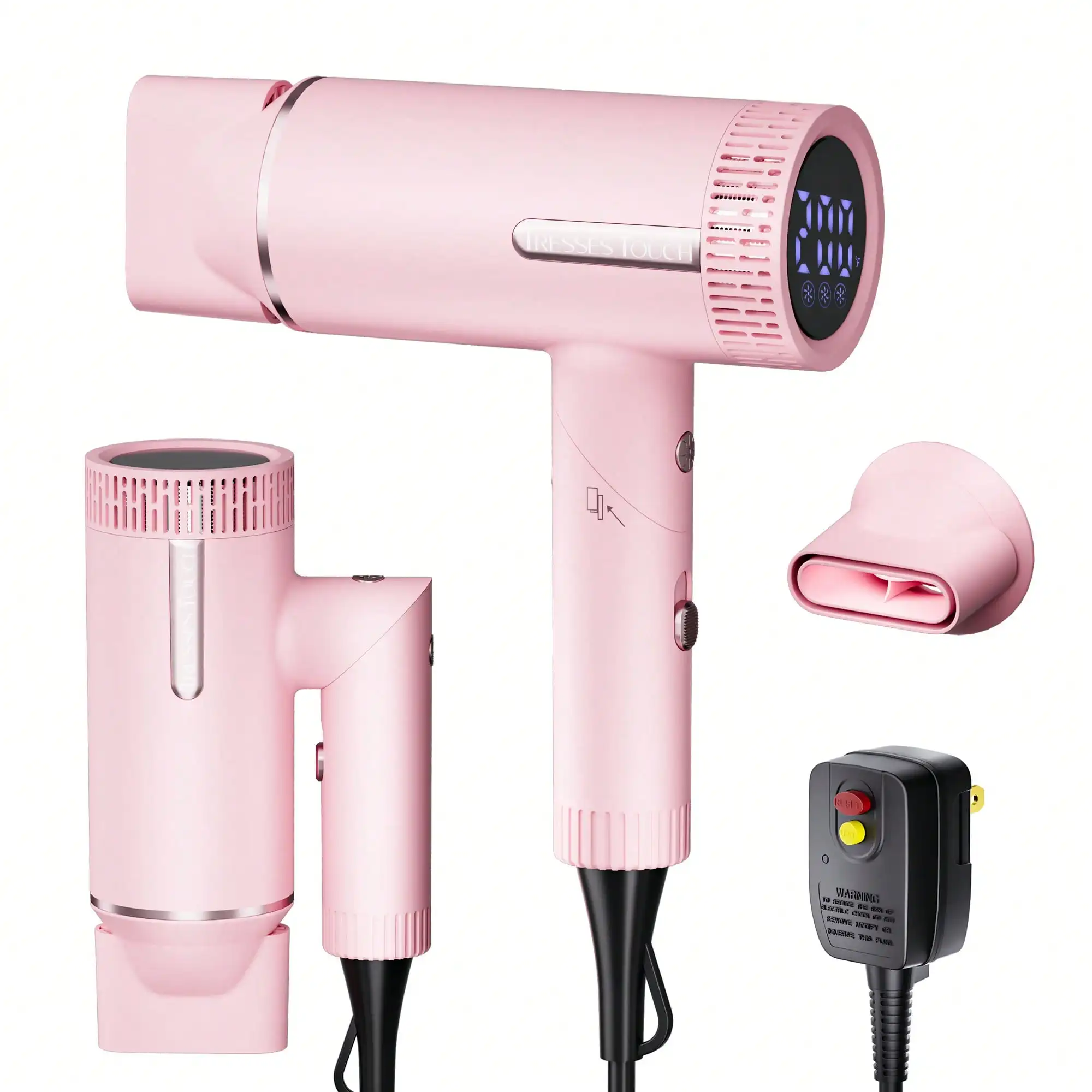 Foldable Hair Dryer With Concentrator, High-Speed Ionic Low Noise Blow Dryer With Brushless Motor For Fast Drying, Pink，sb25072823237720854