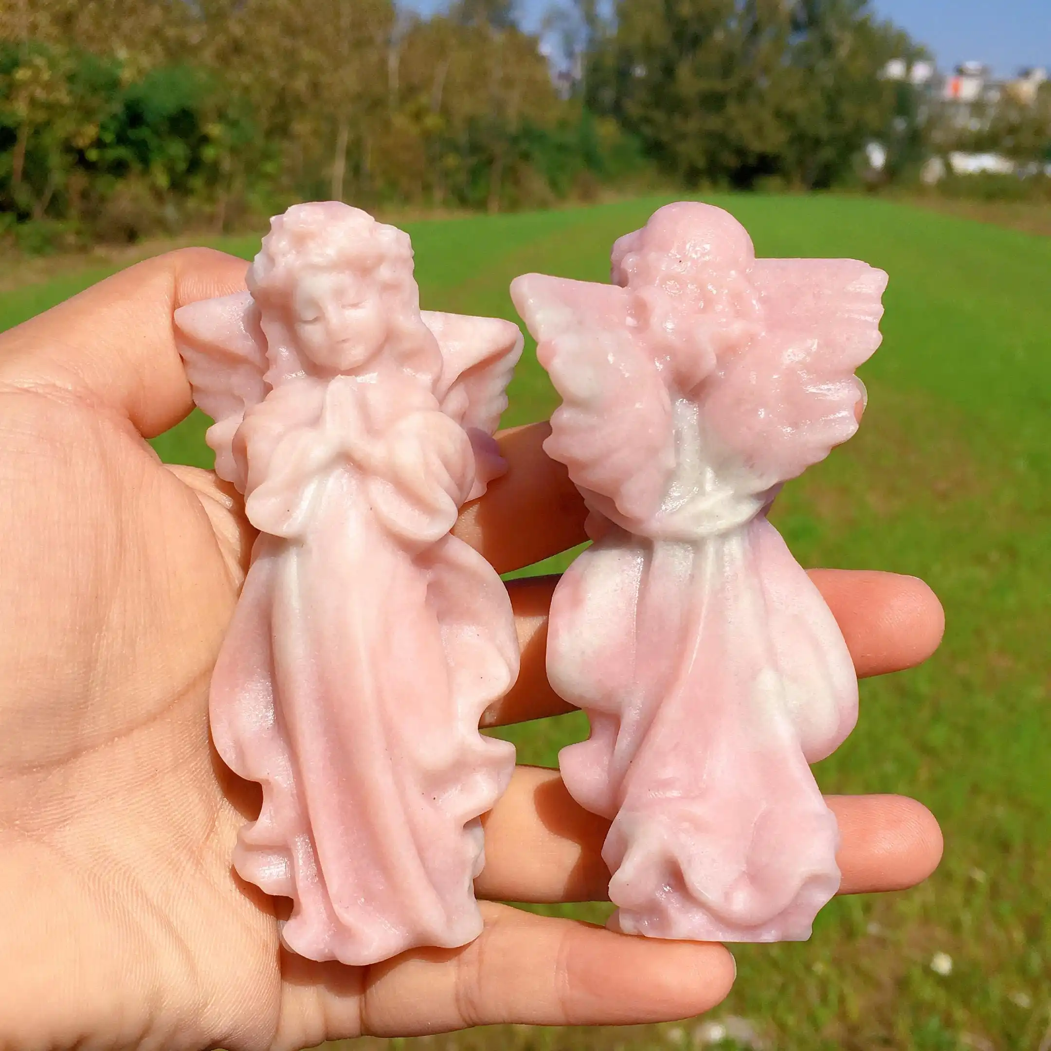 1pc Pink Opal/ Rose Quartz Hand Carved Angel- Ideal for Home Decor & Unique Holidays Gift