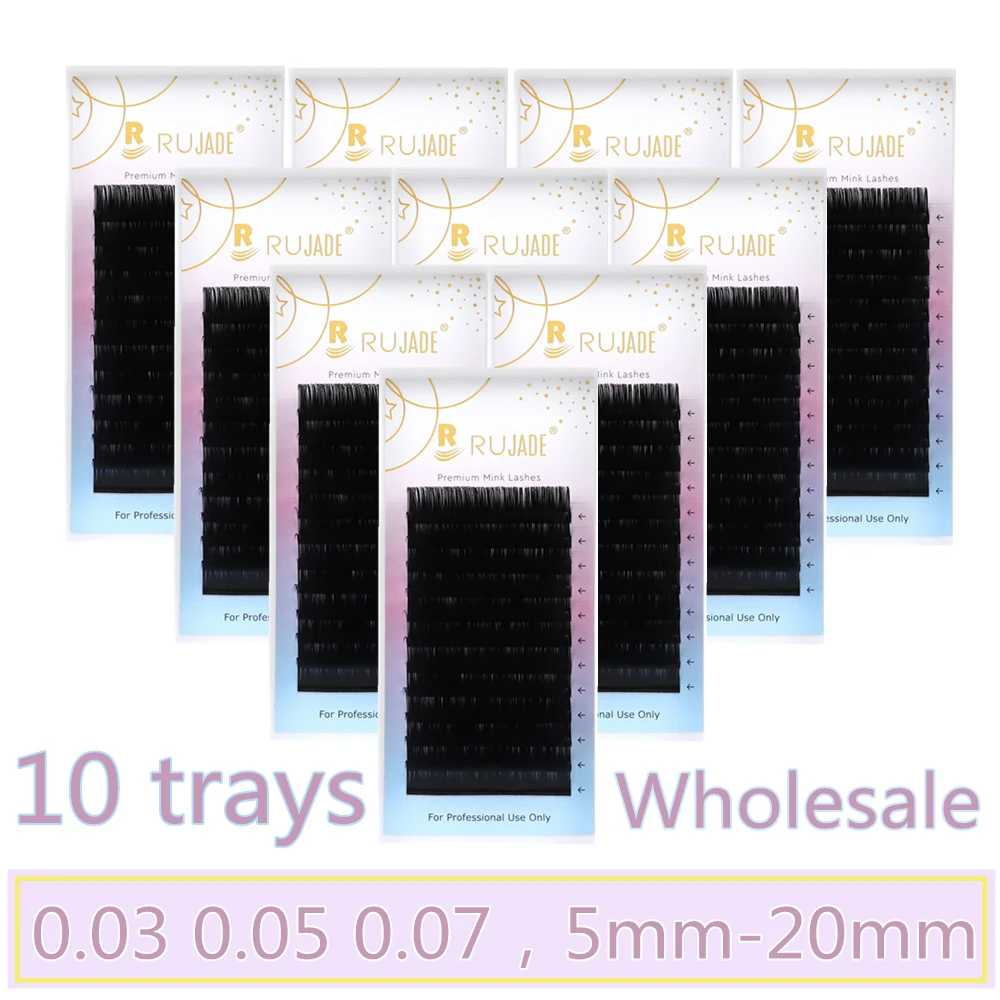 RUJADE 10 Trays/lot 5-20mm Normal Fanning Russian Volume Lashes Eyelashes for Extensions False Mink Individual Cashmere Eyelash