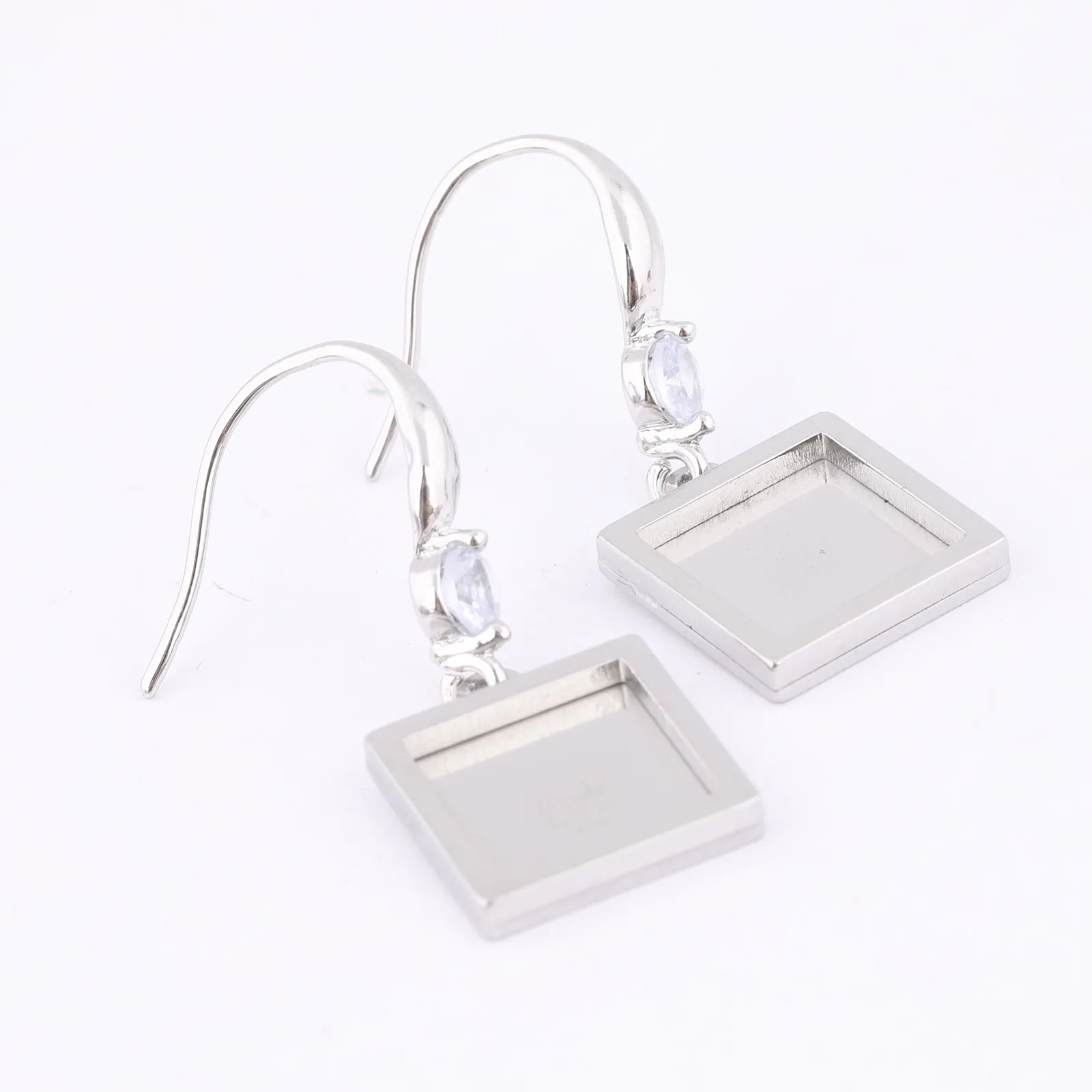6pcs Stainless Steel 10mm Square Cabochon Earring Base Setting Blanks Diy Zircon Earring Hooks Findings For Jewelry Making image 3