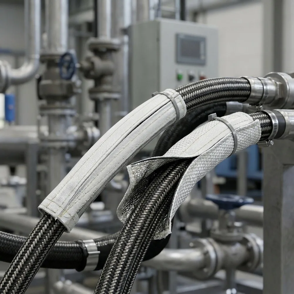 Aluminum Titanium Fiberglass Heat Protection Sleeve 2m Long for Encasing Wires Hoses and Pipes Exposed to Continuous High Heat