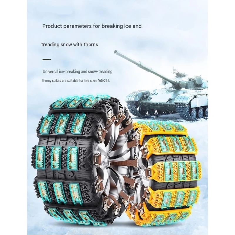 Studded Tire Chain with Buckle-Secured Closure and Installation Without Vehicle Lifting for Snowy or Muddy Conditions D7YA