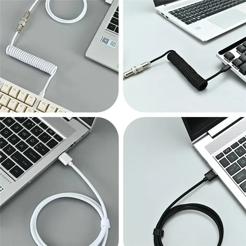Type C Aviator Coiled Cable for Gaming Mechanical Keyboard Durable Spring Design Fast Data Power Charging Anti-Break Wire