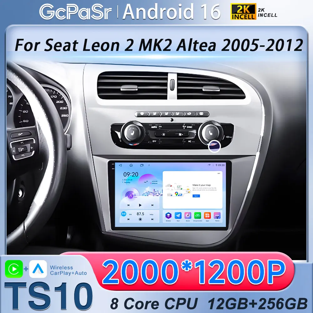 For Seat Leon 2 MK2 2005 - 2012 Android 16 Car Multimedia Player Radio Video Head Unit Wireless CarPlay Auto Navigation GPS