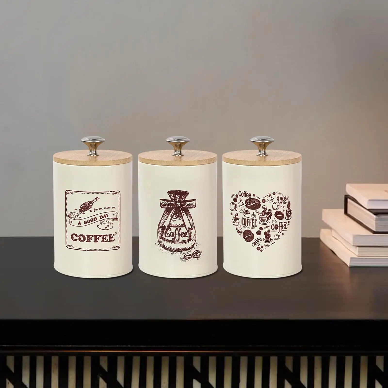3x Kitchen Canisters Coffee Tea Sugar Containers Rustic Food Storage Jars for Kitchen Counter Countertop Farmhouse Decorative