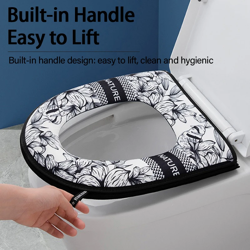 1Pcs Thickened Zipper Toilet Cover Universal Waterproof Toilet Seat Cover Cartoon Simple Toilet Seat Pad Heating Pad MTGT05