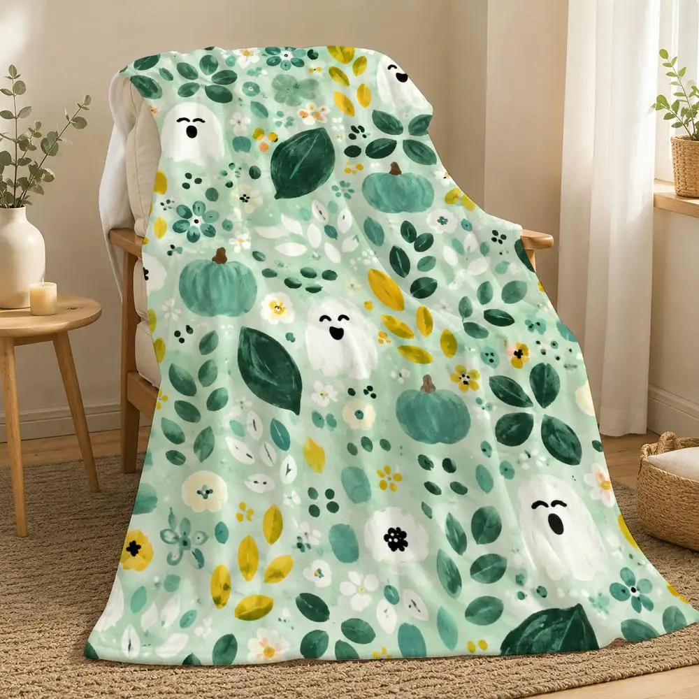 Soft Pastel Pumpkin Ghost Throw 240g flannel blanket, suitable for sofas, beds, offices,  exquisite gift blankets