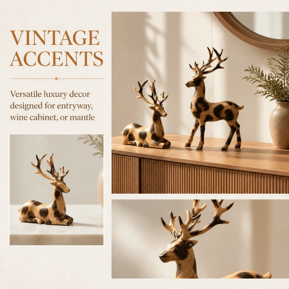1 Pair Vintage Christmas Deer Figurine Sitting/Standing Position Realistic Small Deer Ornament 3D Crafts Plastic
