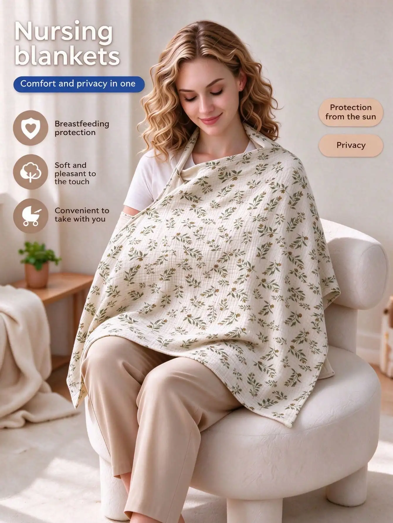 Baby Gauze Nursing Cover, Breastfeeding Apron for Outings, Breastfeeding Cover-Up, Stroller Windproof Sunshade, Soft and Comfortable, with Adjustable Neck Strap, Perfect Gift for Moms!