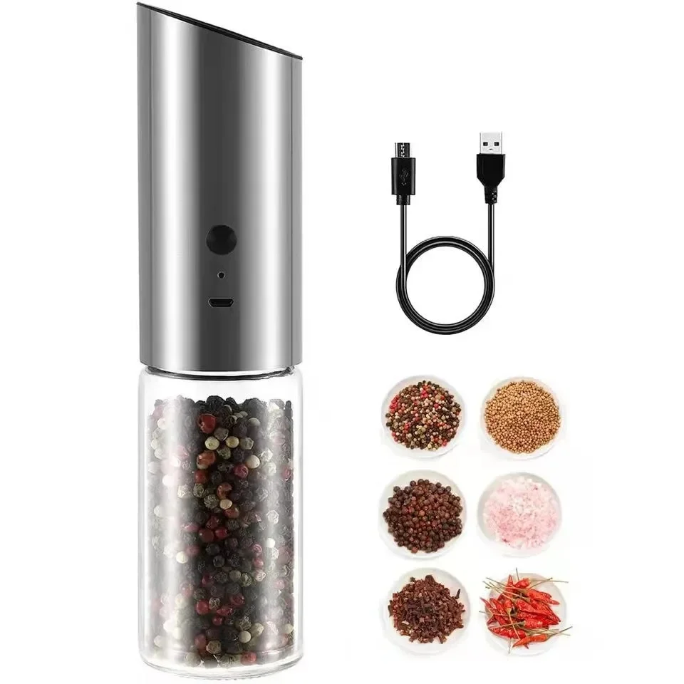 Electric Salt and Pepper Grinder Set USB Rechargeable Eletric Pepper Mill Shakers Automatic Spice Steel Machine Kitchen Tool T