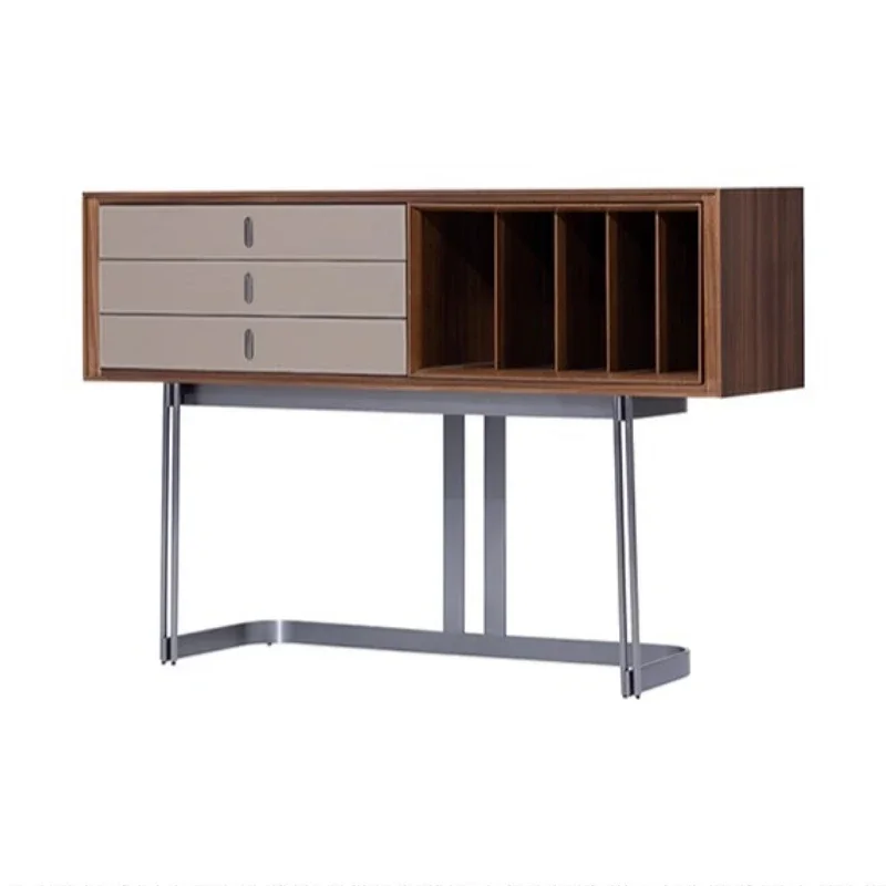 

Stainless steel solid wood, entrance cabinet bookcase, living room side cabinet combination