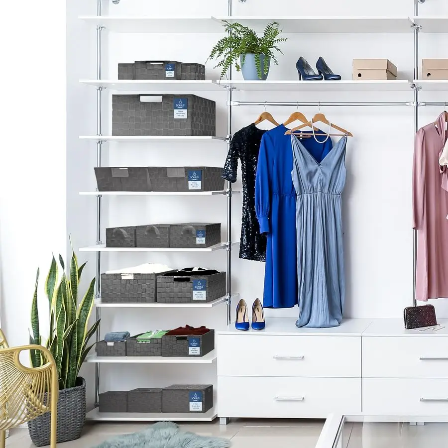 整理整頓用の大型収納バスケット3個セット、メッシュ手織りデザイン、リネン製クローゼットオーガナイザーと収納、オーガナイザー収納バスケット