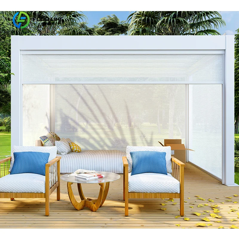 White Motorized Aluminum Pergola Retractable Screen Powder Coated for Garden Use Custom