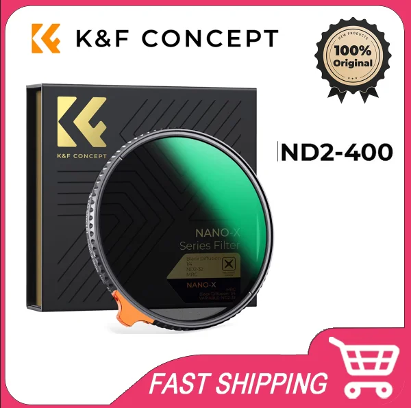 Original K&F CONCEPT Nano‑K Series ND2‑400 Variable ND Filter 9‑Stop Multi‑Coated No Color Cast For Mirrorless DSLR Lens 52‑82mm