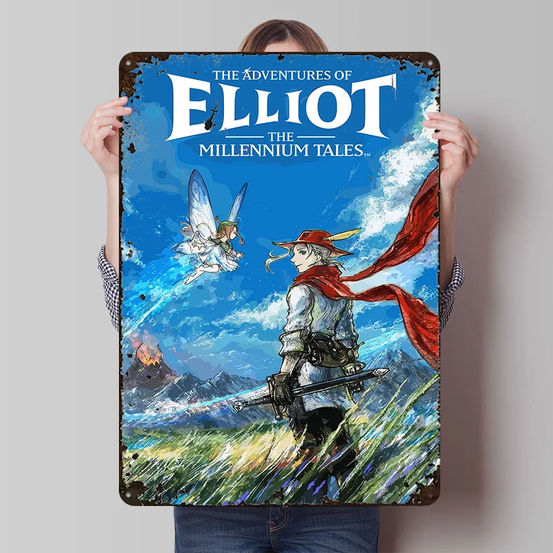 Affiche Métallique Les Aventures d'Elliot, Décoration Murale Personnalisée, Panneaux en Fer Blanc Rétro Vintage pour Décoration Esthétique de Chambre, Hommes, Man Cave, Maison