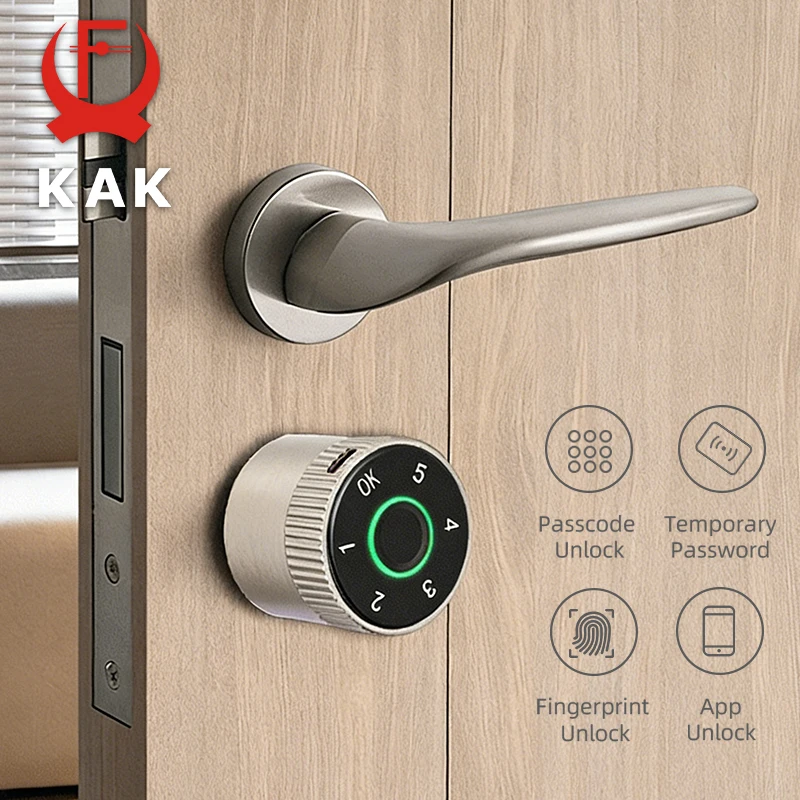 KAK Tuya APP Fingerprint Cylinder Smart Door Lock Electronic Digital Password Code Lock Keyless Remote Control Lock Hardware